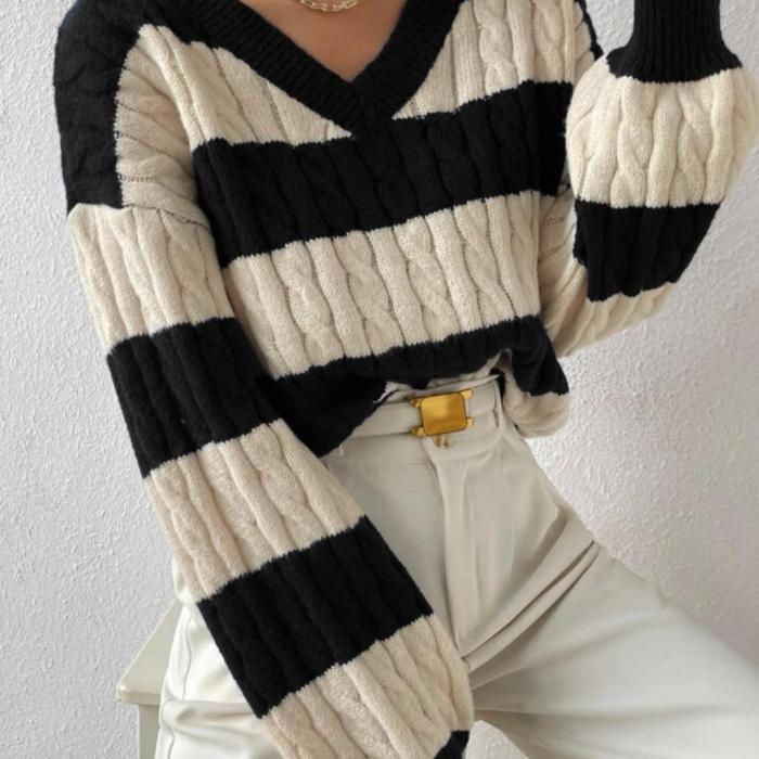 Striped V-neck Sweater